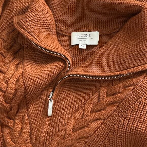 La Ligne Cable Bastien Sweater Rust Brown Merino Wool Half Zip Size XL Soft - Picture 11 of 14